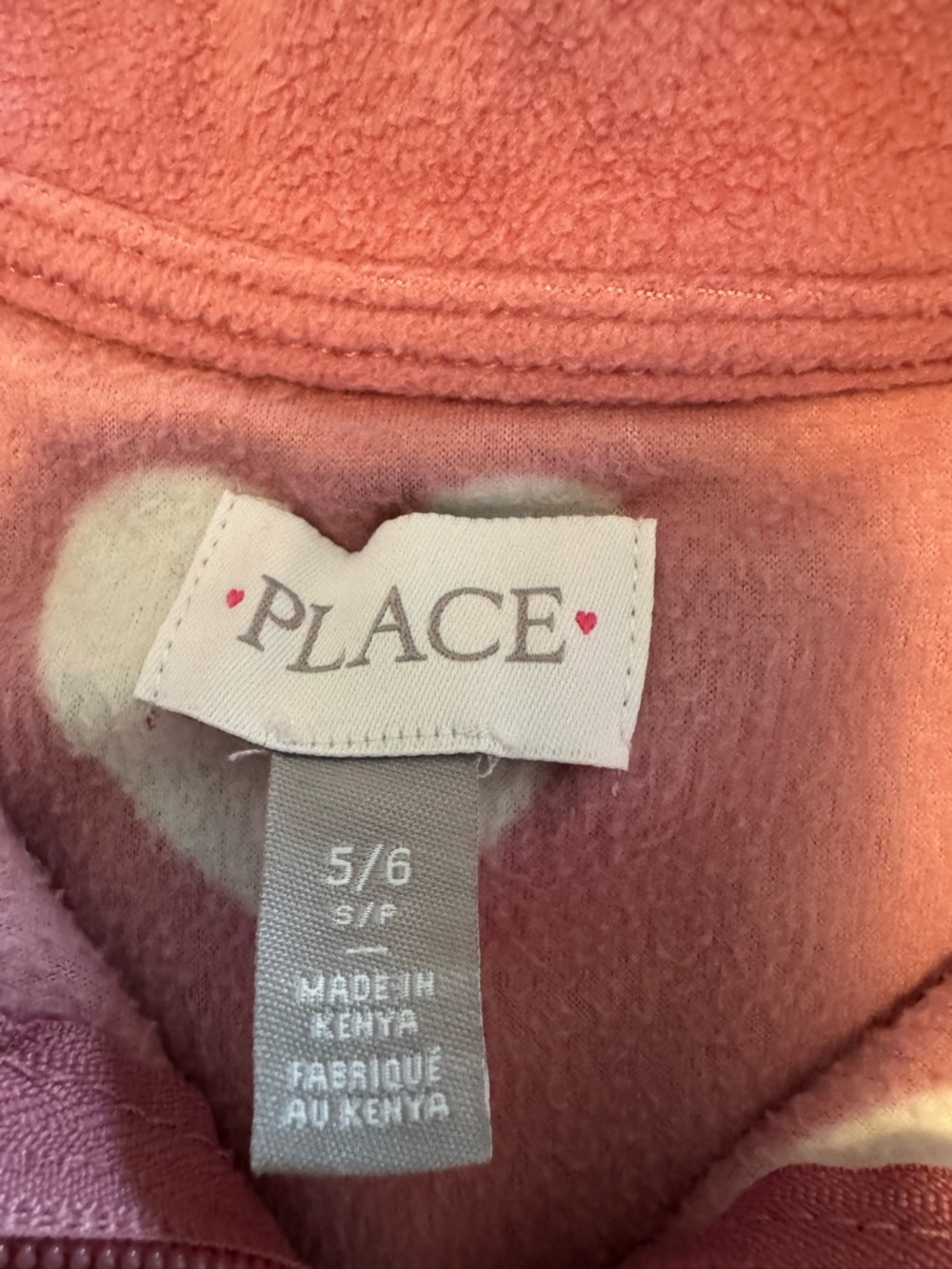 The Children’s Place Pink Heart Fleece Half-Zip Pullover Sweater Toddler 5/6 - Picture 6 of 7